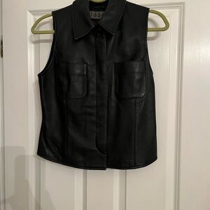 Black Leather Sleeveless Vest size Small